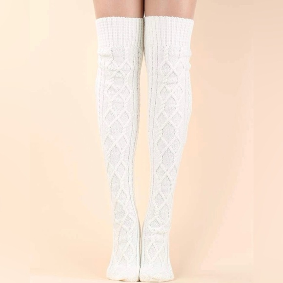White Over the Knee Chunky Knit Sock - Picture 2 of 4